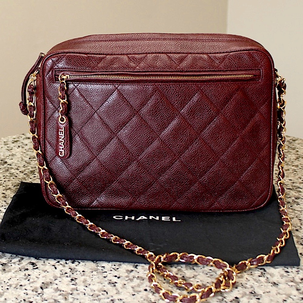 💫NEVER USED💫*RARE* CHANEL Burgundy Quilted Caviar Camera Crossbody Bag 24k GPH⚜️